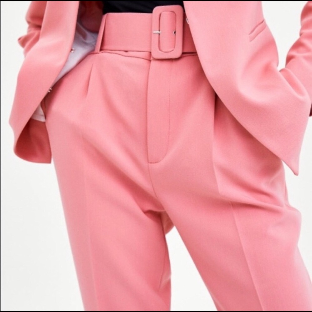 Zara Pink Belted High Waist Trouser Pants XL